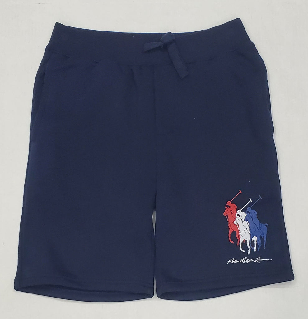 Nwt Polo Ralph Lauren Navy Triple Pony 8.5 Fleece Shorts