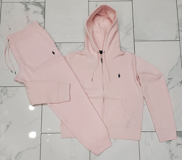 Nwt Polo Ralph Lauren Women's Pink With Navy Pony Zip Up Hoodie & Matching  Joggers