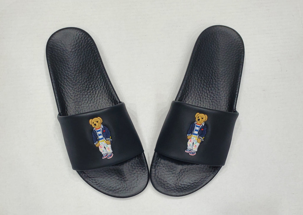 Nwt Polo Ralph Lauren Black Splatter Teddy Bear Slides