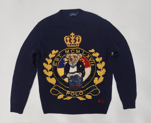 Nwt Polo Ralph Lauren Navy Blue Wool Bear Crest Sweater - Unique Style