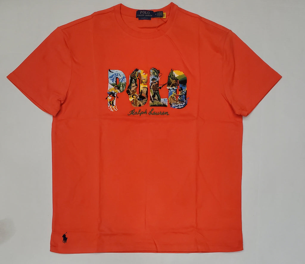 Nwt Polo Ralph Lauren Orange Embroidered Jungle Spellout Patch Classic Fit Tee