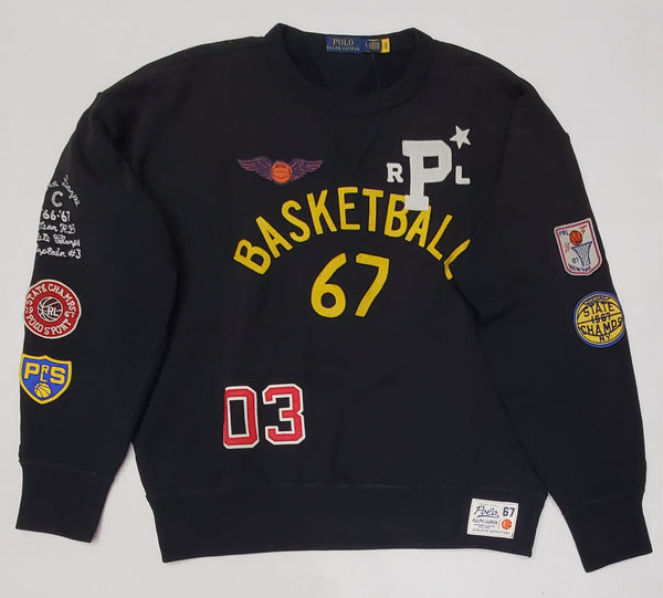 Nwt Polo Ralph Black RPL #67 #03 Basketball Champs Patches Classic Fit Sweatshirt - Unique Style