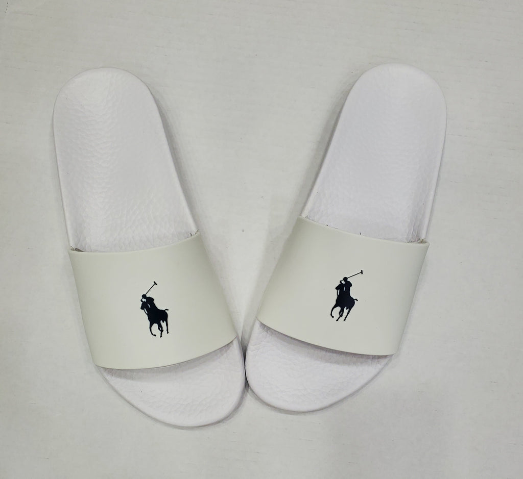 Nwt Polo Ralph Lauren White Big Pony Slides