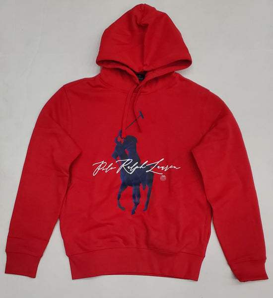 Nwt Polo Ralph Lauren Red/Navy Big Pony Script Fleece Hoodie - Unique Style