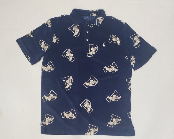 Nwt Polo Ralph Lauren Navy Allover P-Wing Print Terry Classic Fit Polo - Unique Style