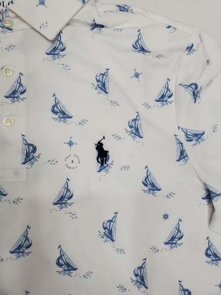Nwt Polo Ralph Lauren White Allover Sailboat Print Perfprmance Polo - Unique Style