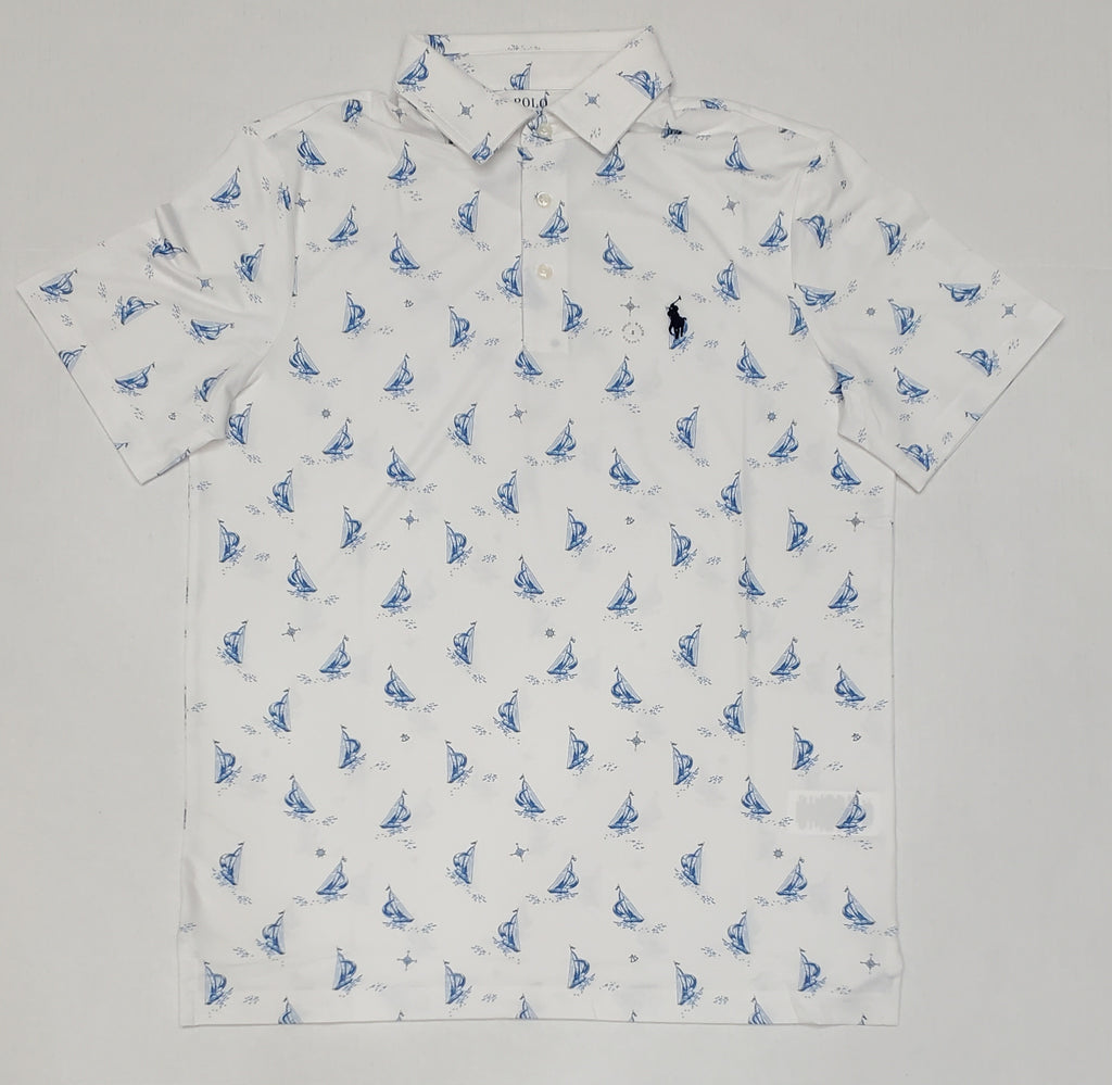 Nwt Polo Ralph Lauren White Allover Sailboat Print Perfprmance Polo