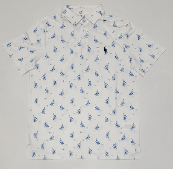 Nwt Polo Ralph Lauren White Allover Sailboat Print Perfprmance Polo - Unique Style
