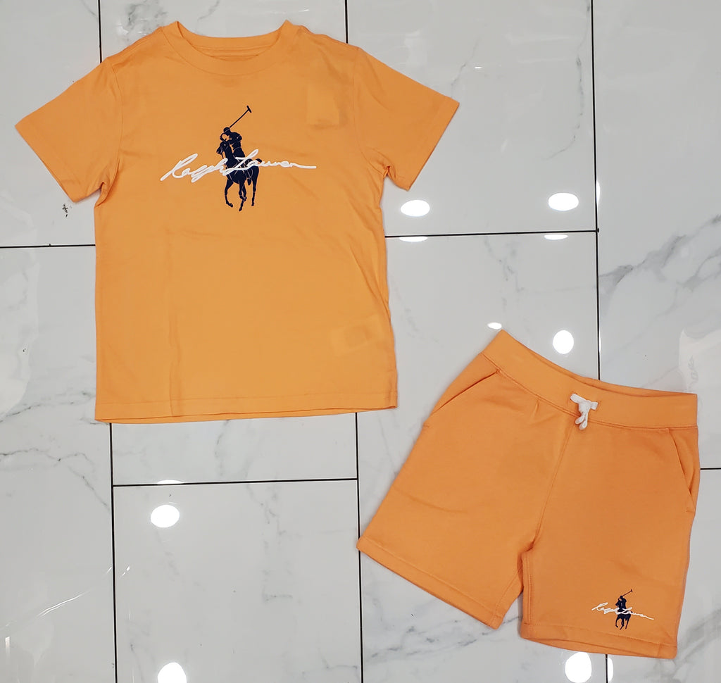 Nwt Kids Polo Ralph Lauren Orange Pony Short Set (2T-7T)