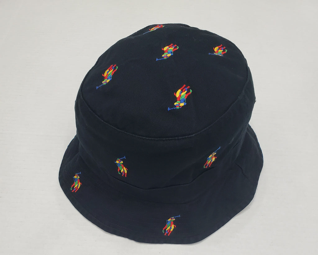 Nwt Polo Ralph Black Embroidered Small Pony Bucket Hat