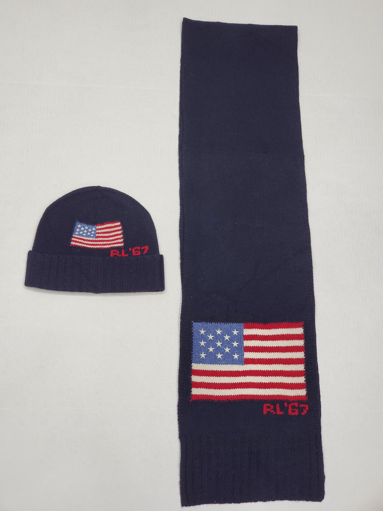 Nwt Polo Ralph Lauren Wool American Flag Skully With Matching Wool Scarf
