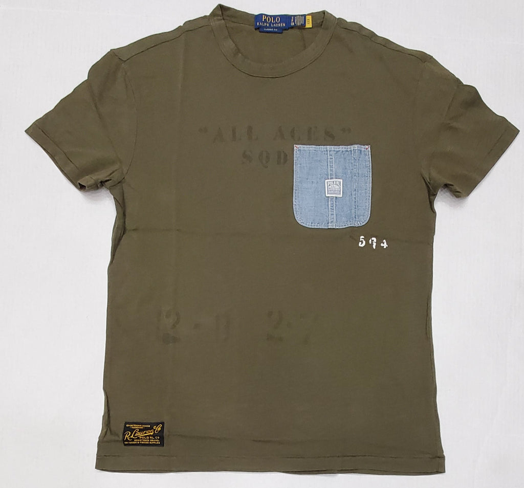 Nwt Polo Ralph Lauren Olive Pocket Garment RL Classic Fit Tee