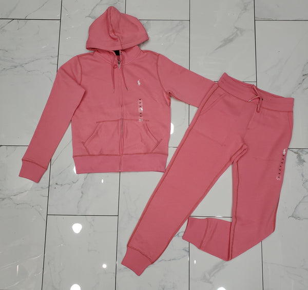 Nwt Polo Ralph Lauren Women's Pink With White Pony Zip Up Hoodie & Matching Joggers - Unique Style