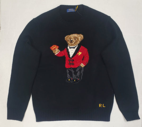 Nwt Polo Ralph Lauren Black Wool Lunar Teddy Bear Sweater - Unique Style