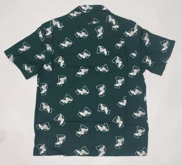 Nwt Polo Ralph Green P-Wing Allover Classic Fit Camp Short Sleeve Button Up - Unique Style