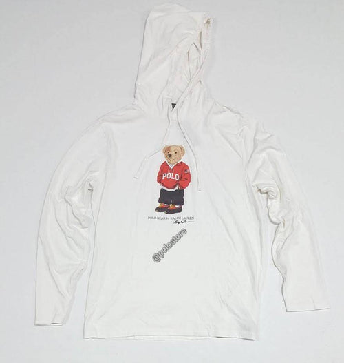 Nwt Polo Big & Tall White Spellout Teddy Bear L/S  Hoodie Tee - Unique Style
