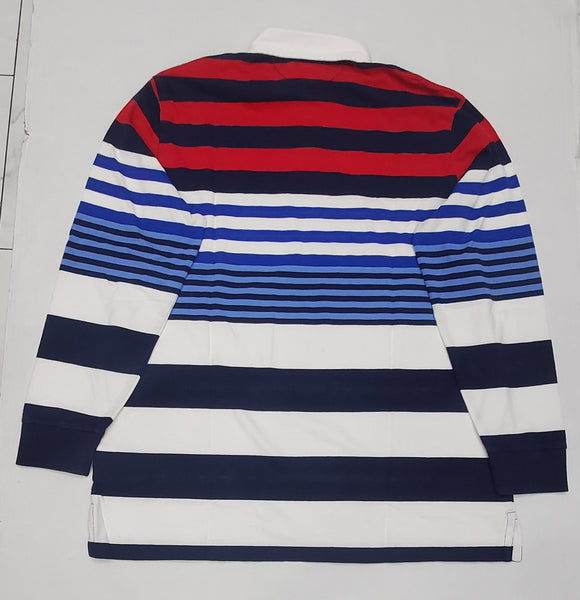Nwt Polo Ralph Red/Navy/Blue/White Striped RLYC Cross Flag Classic Fit Rugby - Unique Style