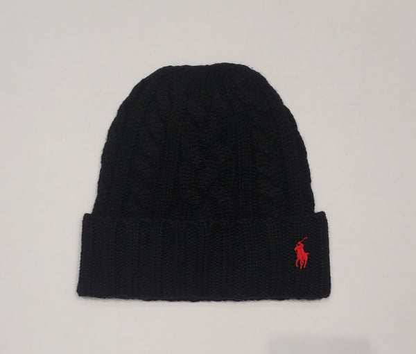 NWT Polo Ralph Lauren Black Cable Knit Small Pony Skully - Unique Style