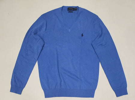 Nwt Polo Ralph Lauren Blue w/Light Blue Horse V-Neck Cotton Sweater