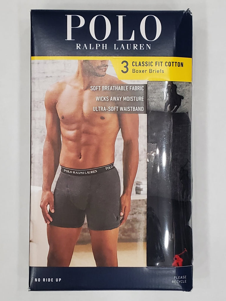 Polo Ralph Lauren Classic Fit 3 Pack Boxer Briefs (Grey/Grey/Black)