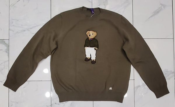 Ralph Lauren Purple Label Olive Bear Patch Knitted Sweater - Unique Style