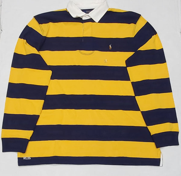 Nwt Polo Ralph Yellow/Navy Striped Small Pony Classic Fit Rugby - Unique Style