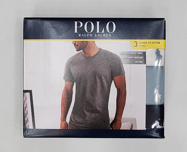 Polo Ralph Lauren Classic Fit 3 Pack Crewneck Mixed Color Tee (White/Sky Blue/Navy Blue) - Unique Style