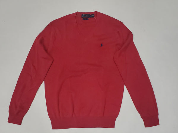 Nwt Polo Ralph Lauren Flame Heat w/Navy Horse Cotton V-Neck Sweater - Unique Style