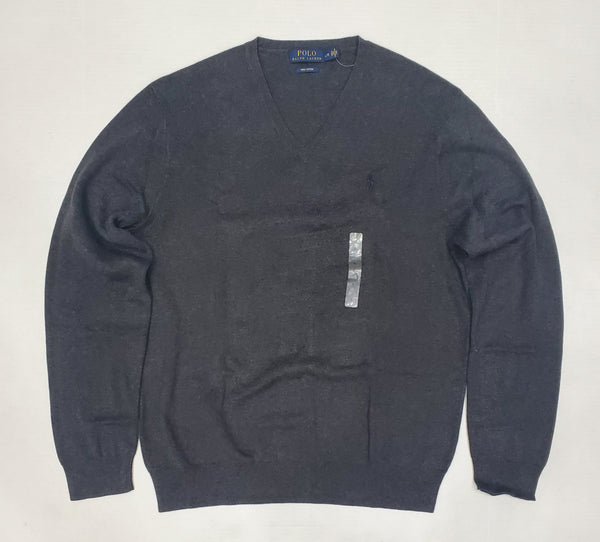 Nwt Polo Ralph Lauren Dark Grey w/Green Horse V-Neck Cotton Sweater - Unique Style