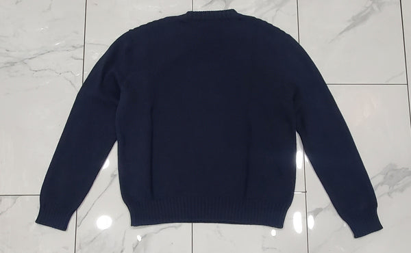 Ralph Lauren Women's Purple Label Bear Patch Navy Knitted Sweater - Unique Style