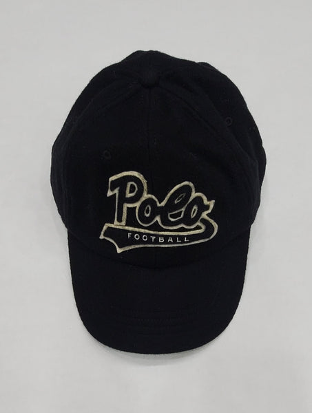 Nwt Polo Ralph Lauren Black Polo Football Wool Adjustable Leather Strapback Hat - Unique Style