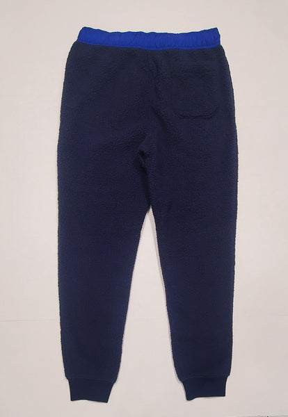 Navy Polo Ralph Lauren fleece joggers with American patch, featuring a relaxed fit and sporty design.