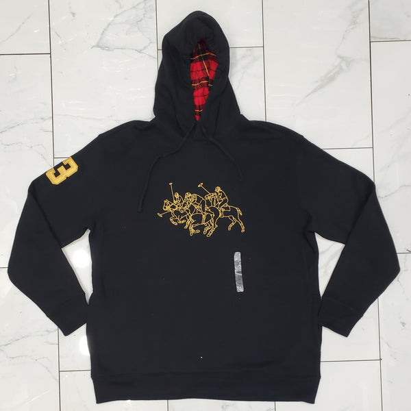 Nwt Polo Ralph Lauren Big & Tall Black Triple Pony Embroidered Outline Hoodie - Unique Style