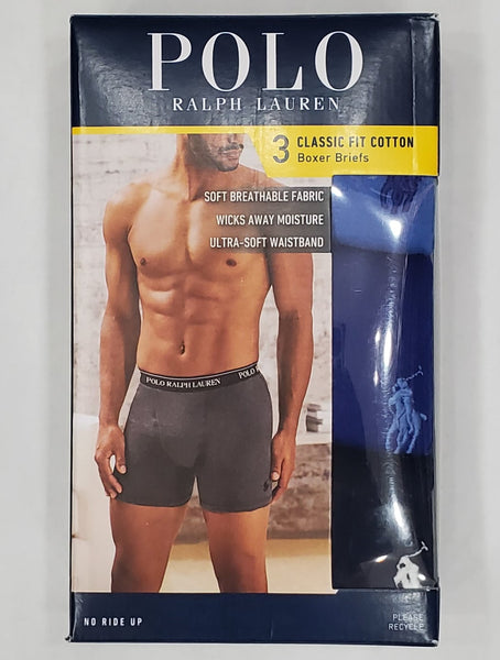 Polo Ralph Lauren Classic Fit 3 Pack Boxer Briefs (Blue/Royal Blue/Navy Blue) - Unique Style