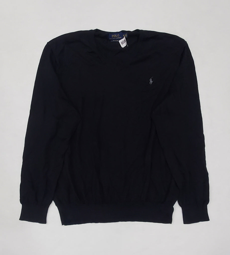 Polo Ralph Lauren Black w/Grey V-Neck Small Pony Cotton Sweater