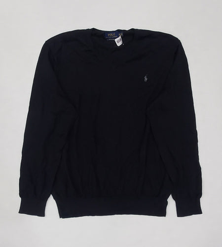 POLO RALPH LAUREN LIGHT GREY COTTON V-NECK SWEATER