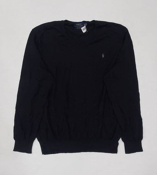 Polo Ralph Lauren Black w/Grey V-Neck Small Pony Cotton Sweater - Unique Style