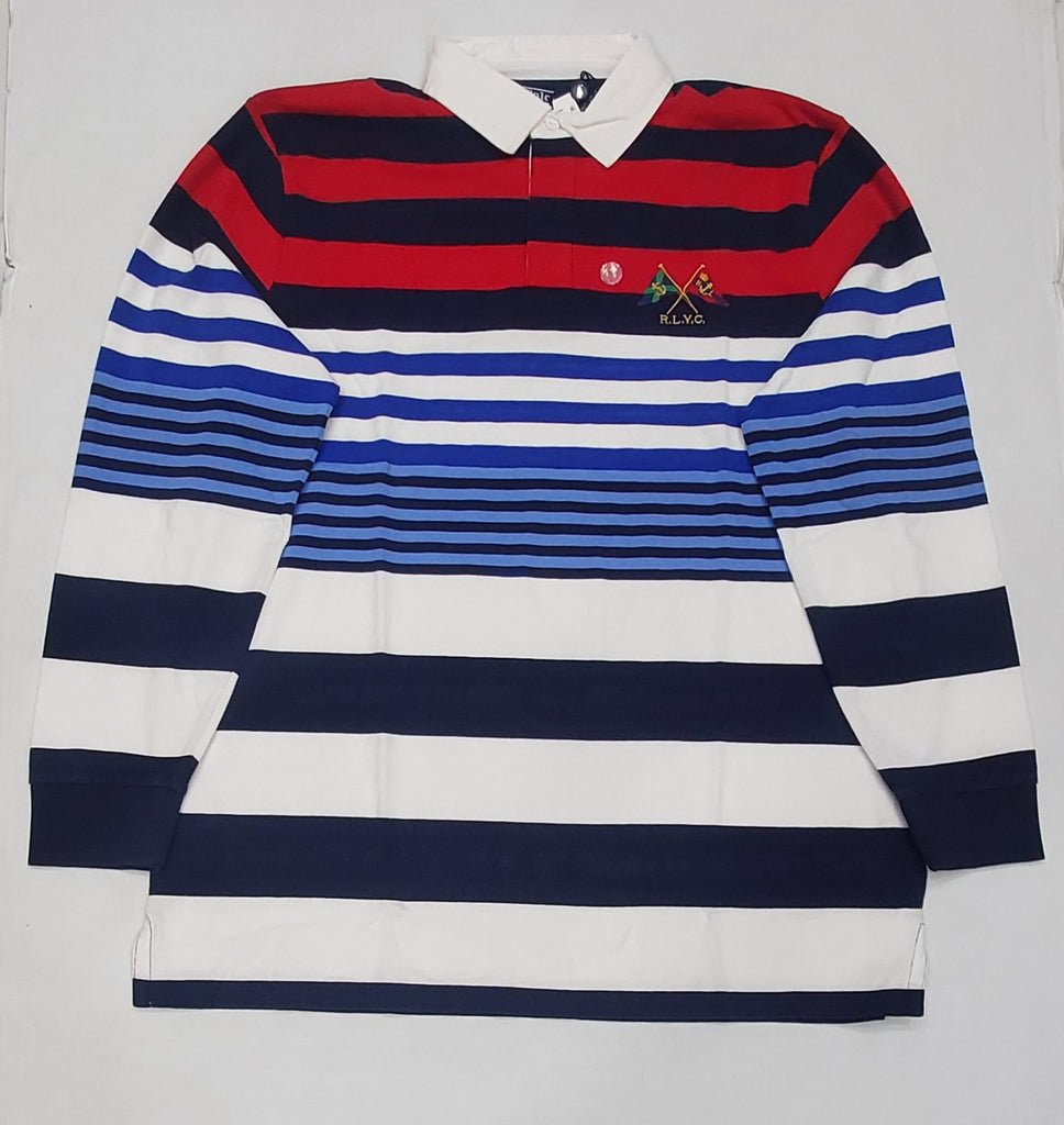 Nwt Polo Ralph Red/Navy/Blue/White Striped RLYC Cross Flag Classic Fit Rugby