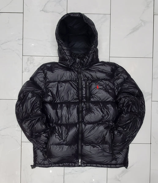 Nwt Polo Ralph Lauren Glossy Black Small Pony Hoodie Down Jacket - Unique Style