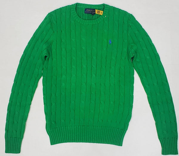 Nwt Polo Ralph Lauren Women's Green Cable Knit Small Pony Cotton Sweater - Unique Style