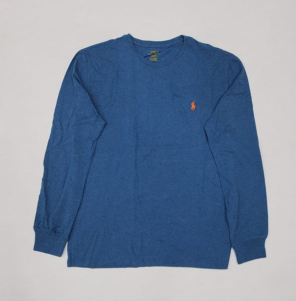 Polo Ralph Lauren Blue Heather w/Orange Small Pony Long Sleeve Tee - Unique Style