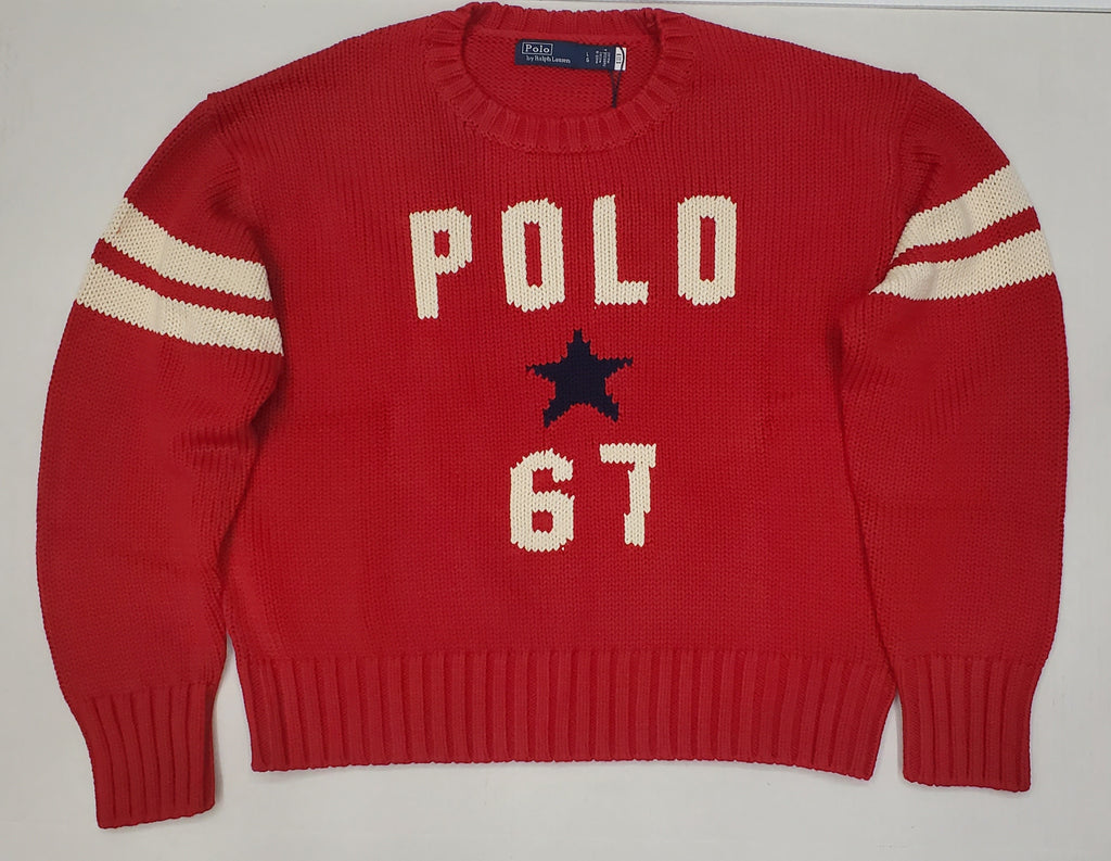 Nwt Polo Ralph Lauren Women's Red Polo 67 Knit Sweater