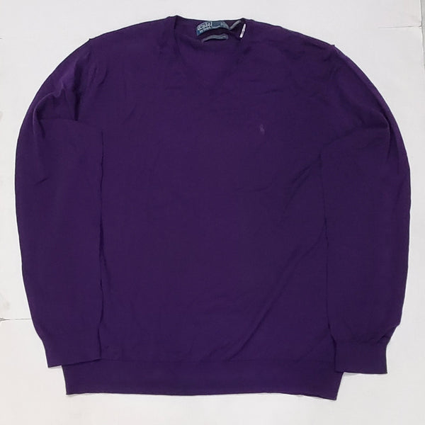 Nwt Polo Big & Tall Purple w/Green Horse Wool V-Neck Sweater u - Unique Style