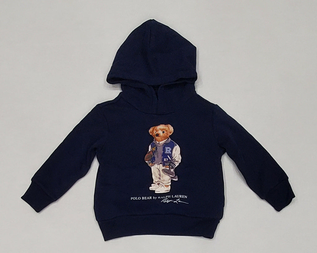 Nwt Kids Boys Polo Ralph Lauren Football Bear Navy Hoody (2T-7T)