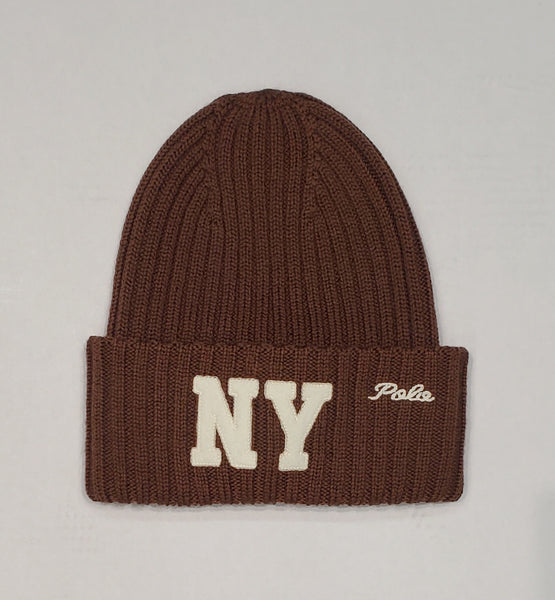 NWT Polo Ralph Lauren Brown NY Logo Patch and Script Skully - Unique Style