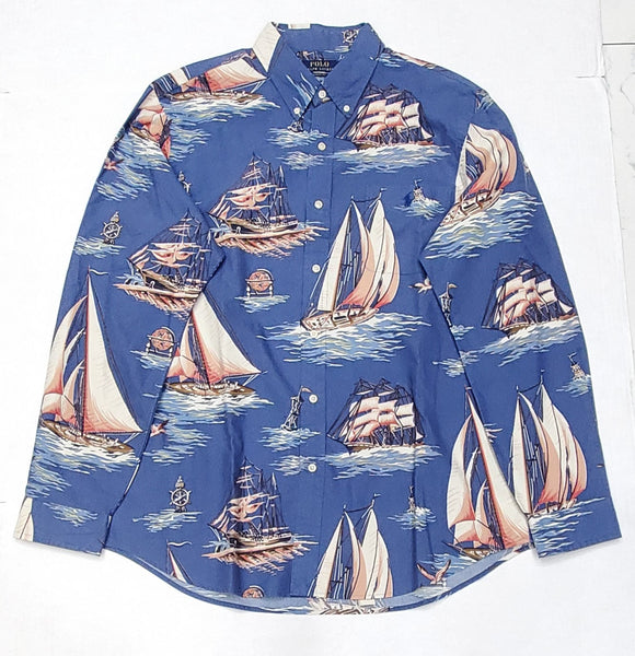 Nwt Polo Ralph Lauren Allover Sailboat Classic Fit Button Up - Unique Style