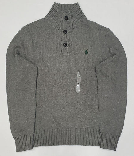 Nwt Polo Ralph Lauren Dark Grey w/Navy Horse V-Neck Cotton Sweater