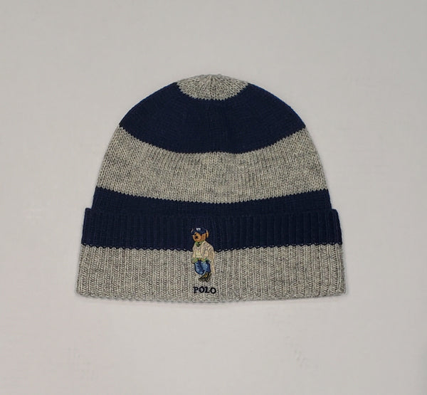 NWT Polo Ralph Lauren Gray / Navy Stripe Heritage Polo Bear Skully - Unique Style