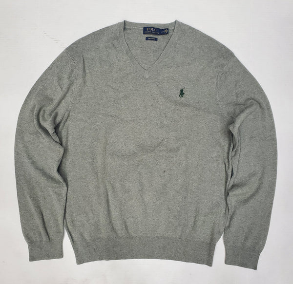 Nwt Polo Ralph Lauren Grey w/Green Horse V-Neck Cotton Sweater - Unique Style