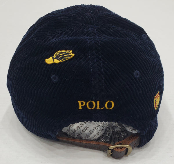 Nwt Polo Ralph Lauren Navy Corduroy Embroidered Adjustable Leather Strap Hat - Unique Style